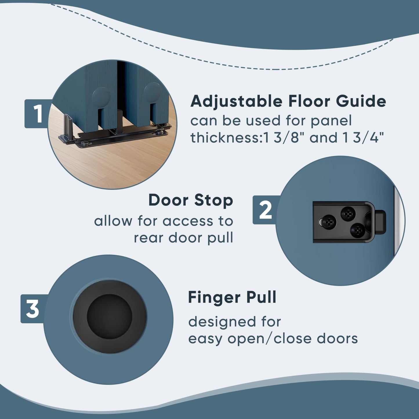 JUBEST 4FT Heavy Duty Bypass Door Hardware with Finger Pulls,Sturdy Aluminum Sliding Closet Door Track for 2 door System,Quietly and Smoothly,Fit Door Thickness 1 3/8" or 1 3/4",Easy to Install, Black