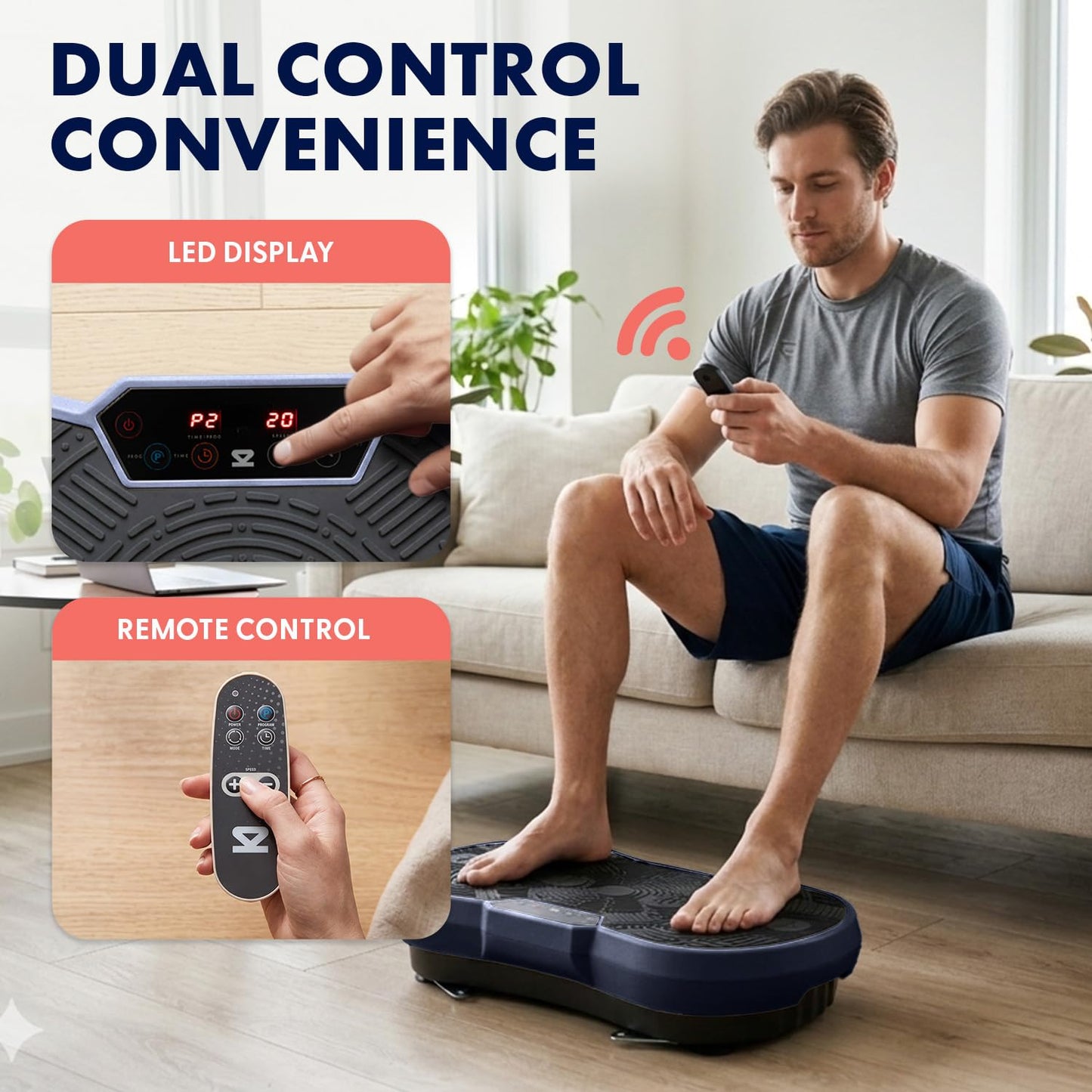 SQUATZ Vibration Plate Exercise Machine | Low-Impact Full Body Vibrator Plate with 99 Speed Levels & 9 Preset Programs | Resistance Bands & Remote Included | 265 lb Capacity | For Home & Office | Blue
