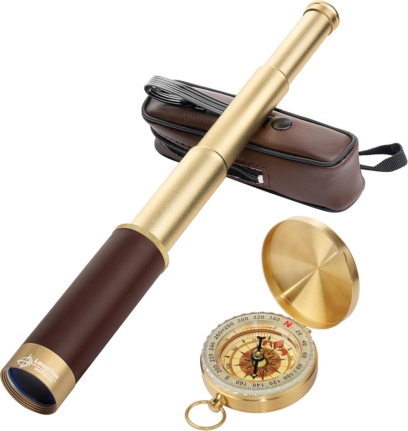 Laupha 25x30 Retro Pirate Telescope Zoomable Spyglass Portable Collapsible Handheld Telescope Vintage Monocular