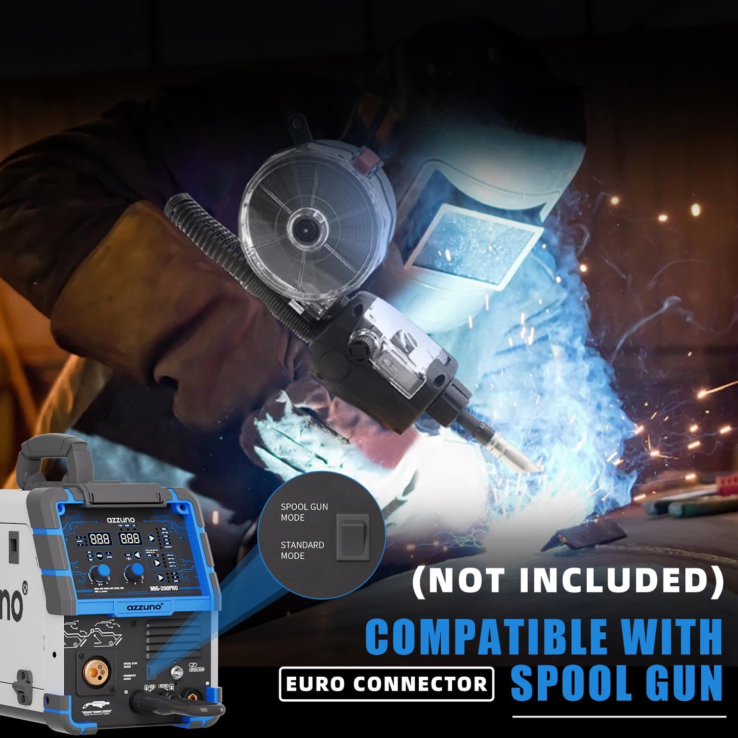 AZZUNO 8 in 1 200A MIG Welder+Lift TIG Welding Gun WP-17V(35-50mm²), 110V/220V Welder Machine Flux Core MIG/Gas MIG/MAG/Aluminum MIG/Spot MIG/Lift TIG/Stick Welding/Spool Gun Compatible