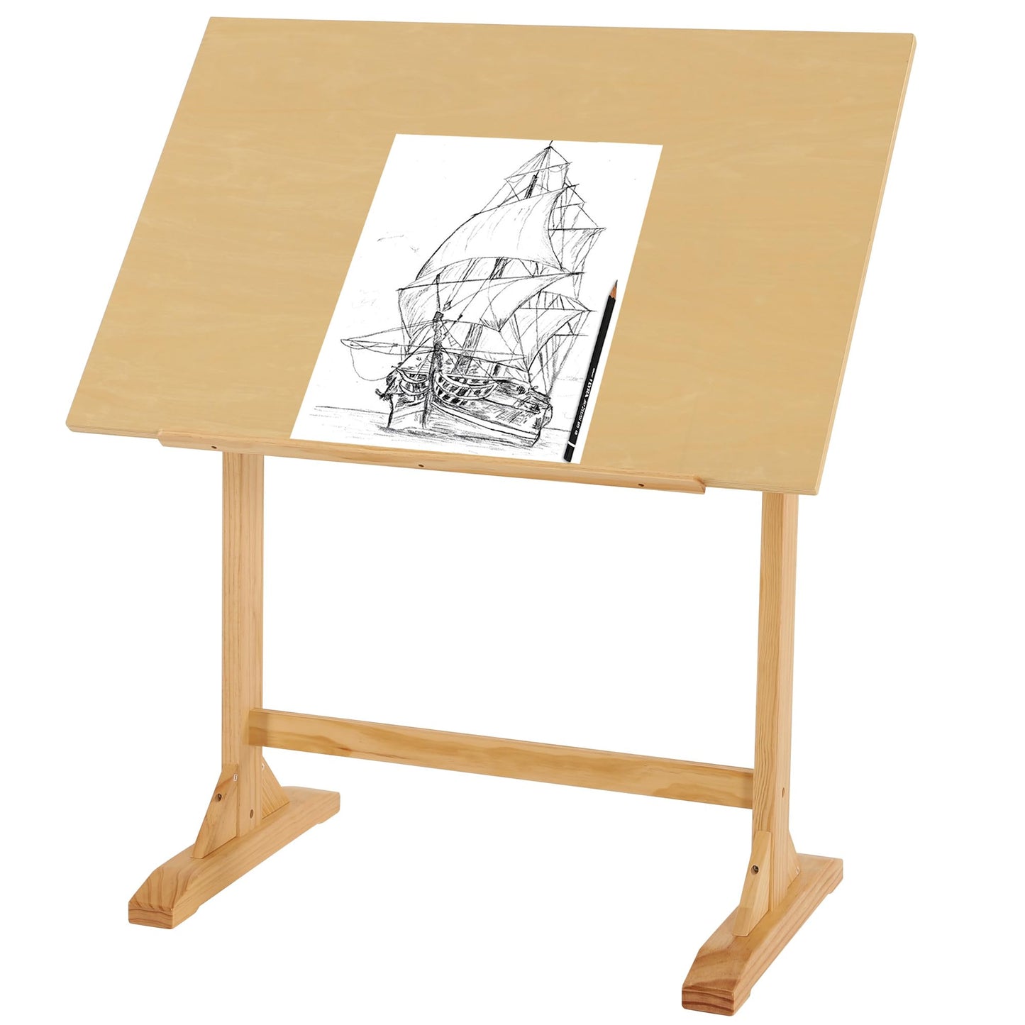 VISWIN Wood Drafting Table for Adults, 24'' x 35" Drawing Table with Adjustable Angle for Art Studio, 34" Height Solid Pine Wood Artist Desk for Drawing, Drafting, Writing, Reading, Sketching