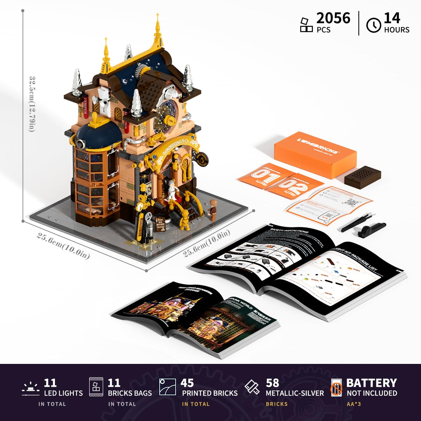 Lumibricks Steampunk Memory Magic Shop Lighting Building-Bricks Set, 2056 Pcs Modular Building from Chrono Custodians Collection Display Set for Adults and Steampunk Lovers