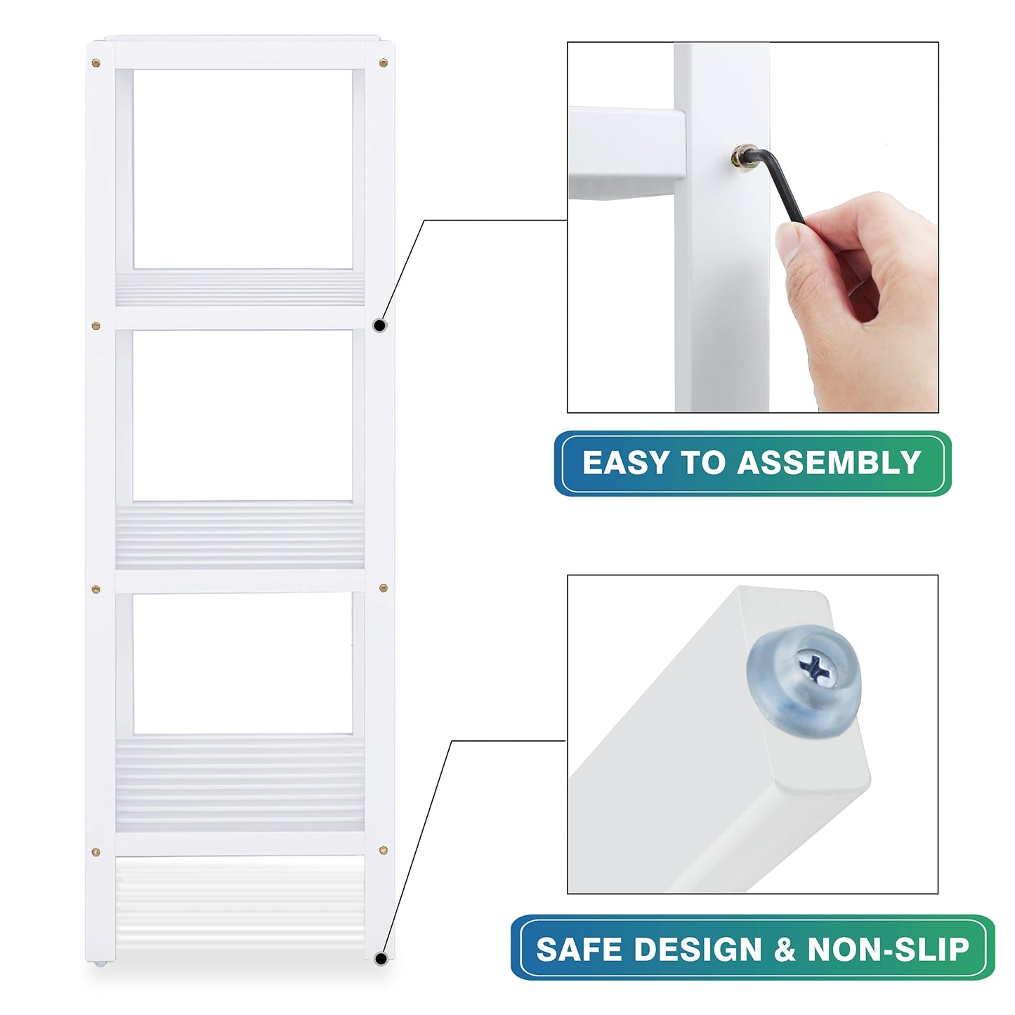 SMIBUY Bathroom Storage Shelf, 4-Tier & 5-Tier Bamboo Rack Organizer, Multifunctional Shelving Unit for Living Room Bedroom Kitchen (White)