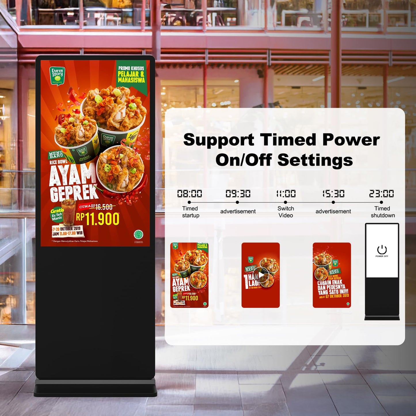 YCKJNB 55 inch Indoor Digital Signage 4K Touchscreen,CMS Software,IPS Floor Standing Digital Kiosks Interactive Displays with WiFi HDMI/USB Input Auto AD Player, Android OS Black