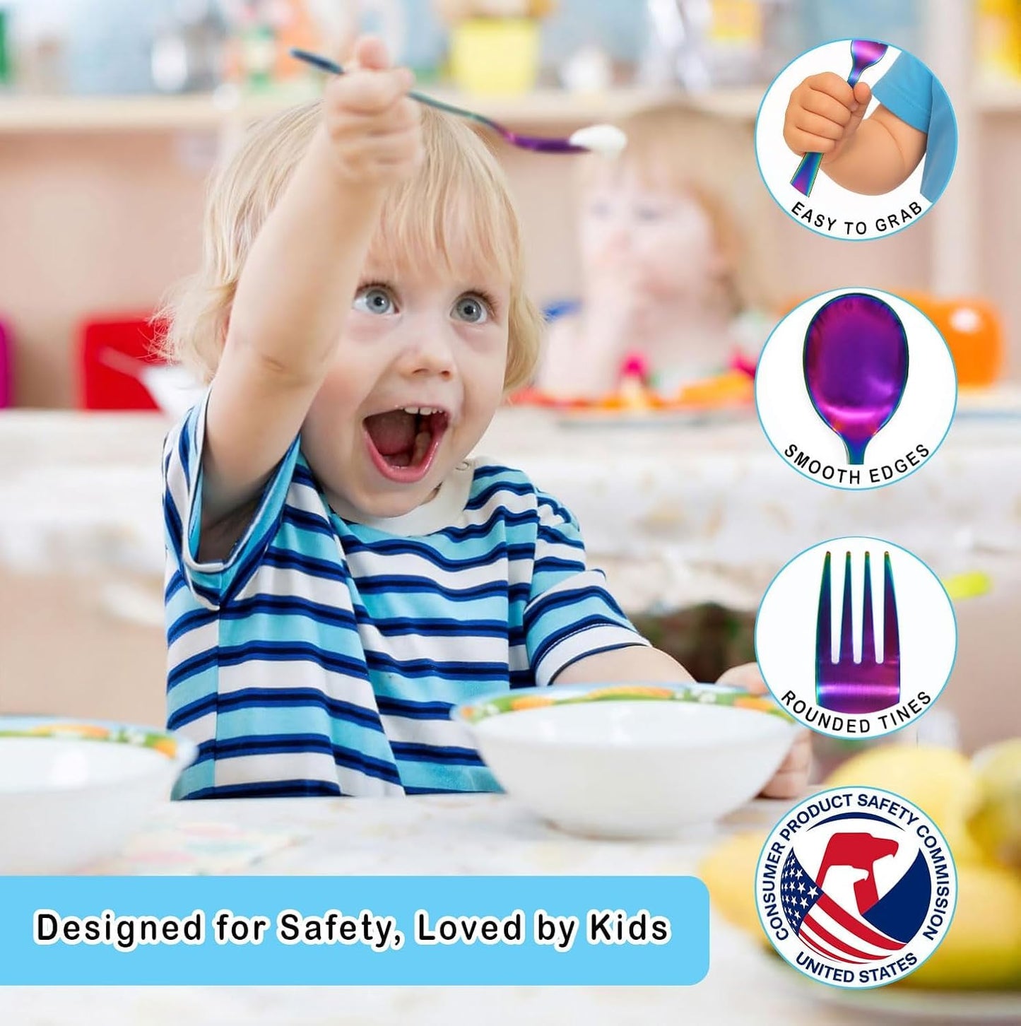 CHILLOUT LIFE Stainless Steel Kids Silverware Set 12 Pieces - Child and Toddler Safe Flatware - Kids Utensil Set - Metal Kids Cutlery Set (Includes 6 Small Kids Spoons & Kids 6 Forks, UV Rainbow)