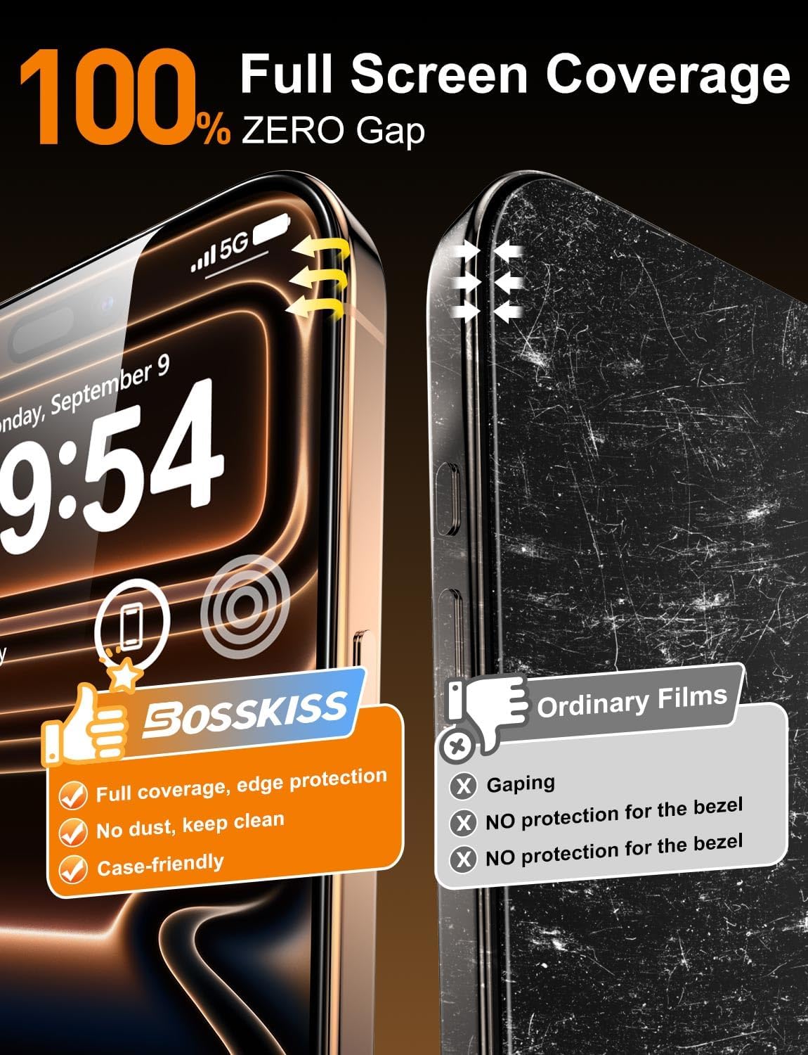 17 6.9 inch, 9H+ 2 Pack BossKiss for iPhone Pro Max Screen Protector [TOP Hardness] [Military Grade Shatter Protection]