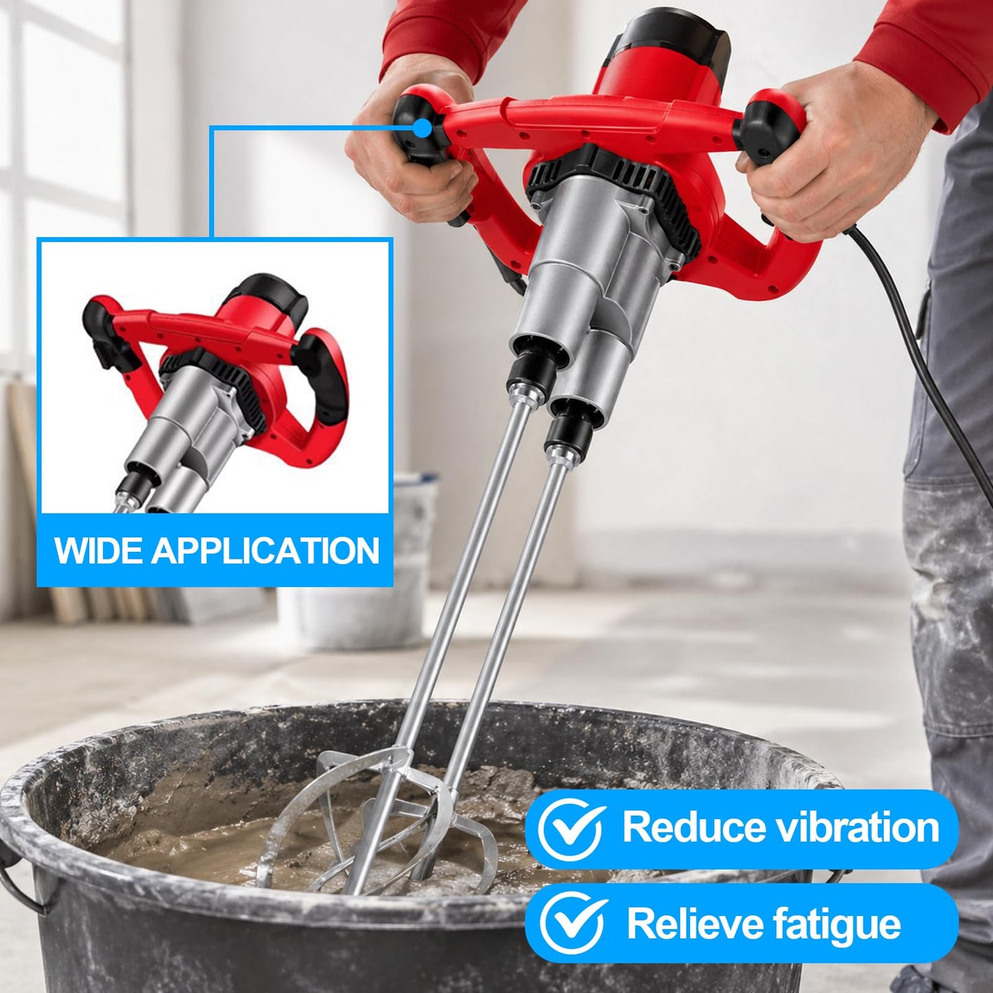 Cement Mixer 2300W Handheld Electric, Double-Paddle Concrete Mud Mixer, 6 Speed Adjustable Portable Double Auger Mixer for Mortar Paint Fodder Resin