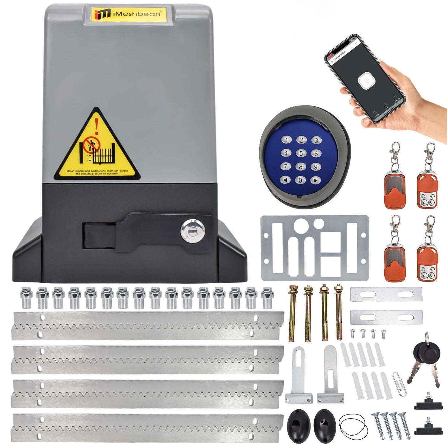 5000LB WiFi Sliding Gate Opener App Control,1200W Heavy Duty Automatic Slide Gate Motor Gear Rack Driven with 4 Remotes,Keypad,IR Sensor,Complete Operator System Kit for Sliding Gate Up to 100FT