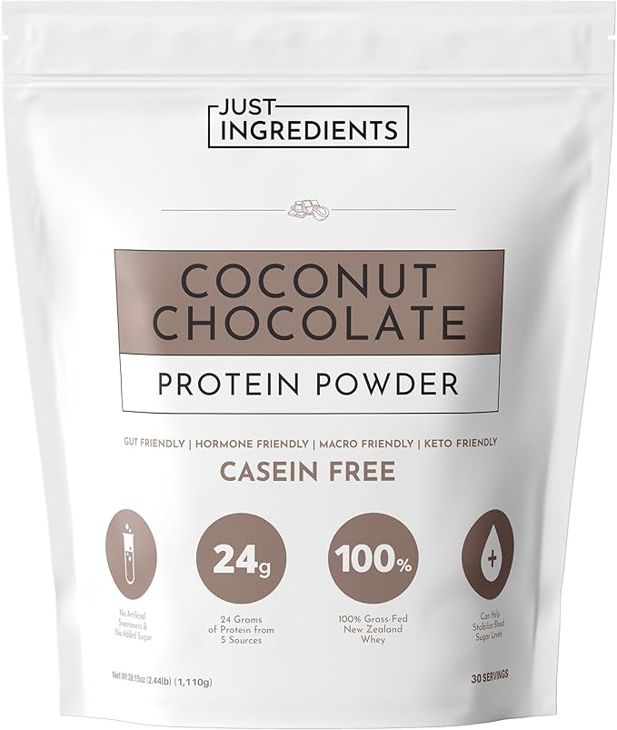 JUST INGREDIENTS Coconut Chocolate Protein Powder ??30-Serving Blend with 100% Grass-Fed Whey & Organic Plant Proteins ??Creamy Coconut Cocoa Flavor ??Supports Muscle Recovery, Energy*