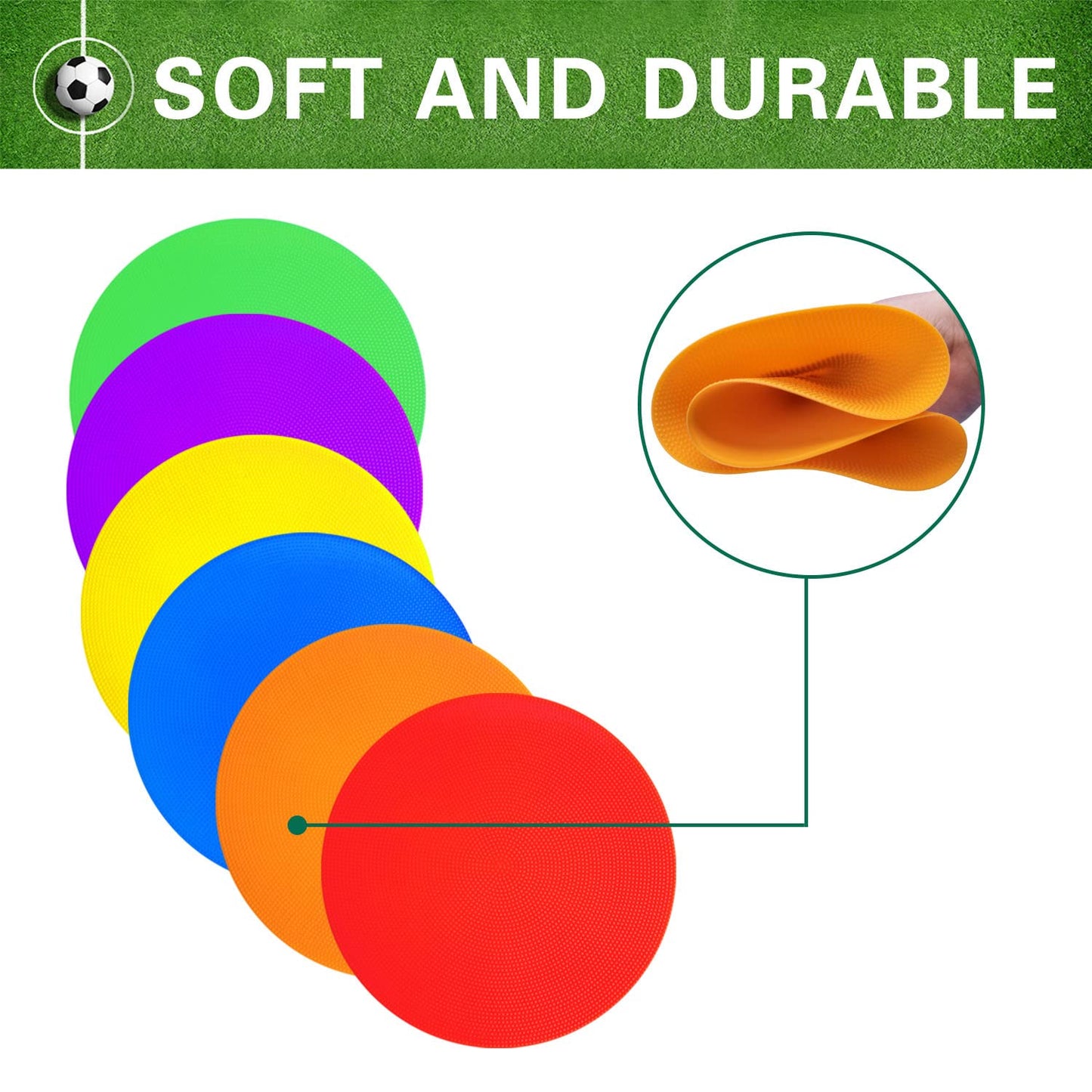 PIKZH Poly Spot Markers 9.05 inch 12 Pcs Non-Slip Rubber Agility Training Markers Floor Dots Flat Field Cones for Football, Soccer, Basketball, School Exercise Drills, Dance Practice