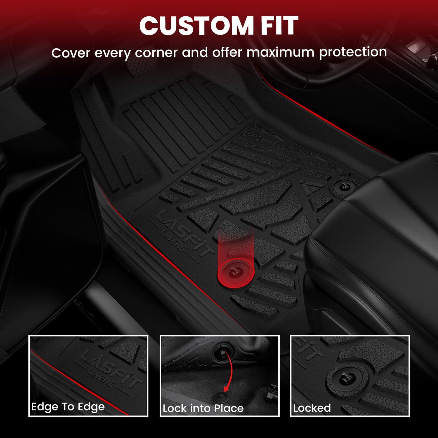 LASFIT Floor Mats for Ford F250 F350 F450 2017-2026 Crew Cab Front Bench Seat | Rear W/Fold-Flat Storage Carpet Floor Super Duty All Weather Protector TPE Car Floor Liner, 1st & 2nd Row, 2pcs Black
