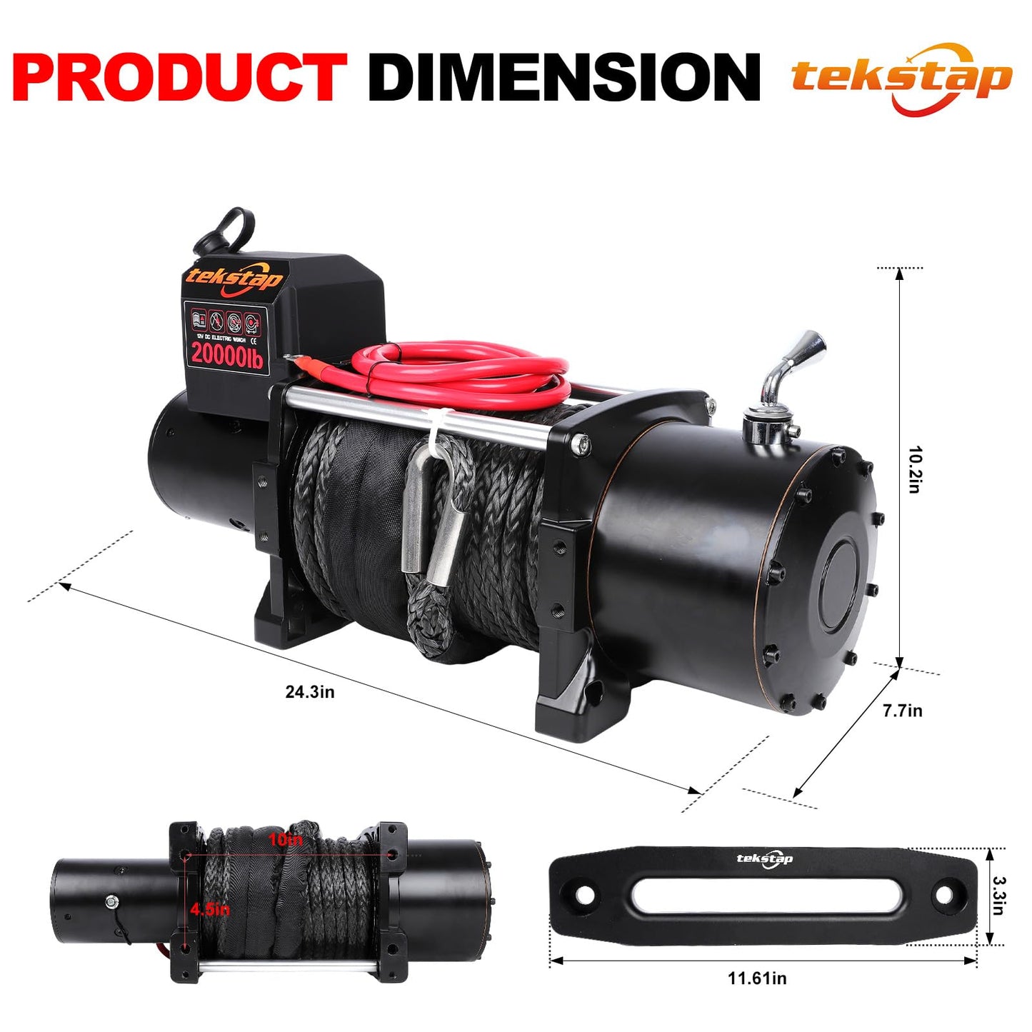 20000LB Heavy Duty Electric Winch,IP68 Waterproof 12V DC Winch with 0.47IN x85FT Synthetic Rope,7.9HP Motor,4-Stage Planetary Gear 544:1,2 Wireless Remotes,for Truck/Jeep/SUV Off-Road Recovery