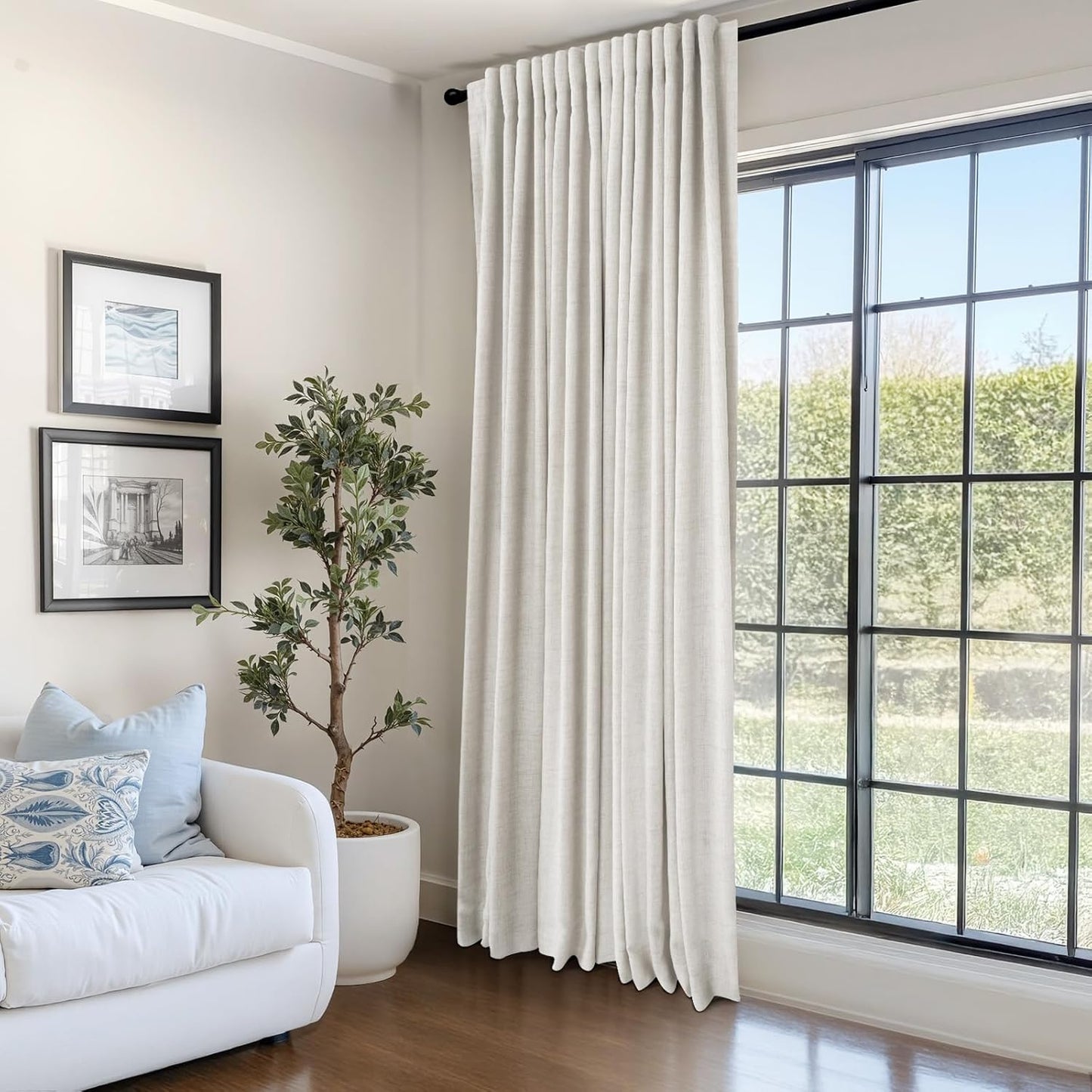 Skiennix 100% Blackout Linen Curtains - Thermal Insulated Drapes for Bedroom | 84" Long, Beige