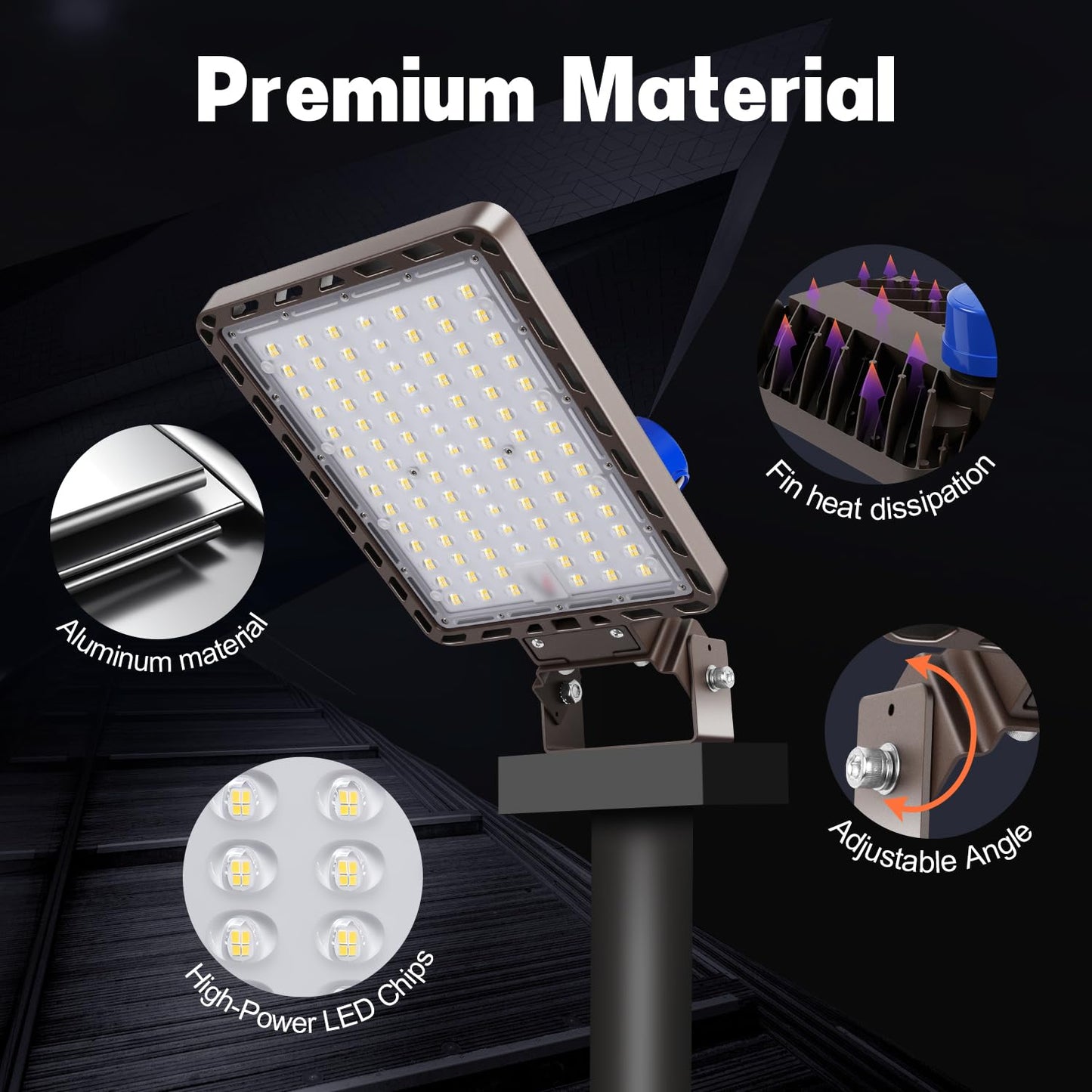 Juyace 4-Pack 240W LED Parking Lot Light with Photocell, 36,000LM 5000K Dusk to Dawn Security Flood Light, IP65 Commercial Area Light with Trunnion Bracket for Warehouse Street Yard (110-277V)