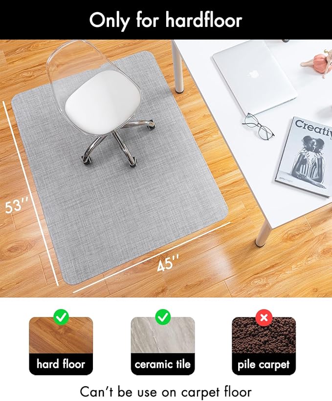 Baroyal Office Chair Mat for Hardwood Floor Under Desk Computer Rolling Chair Mat for Wood/Tile Floor Non-Slip Heavy Duty Desk Rug PVC Plastic Hard Floor Protector 45"x 53" (Mist)