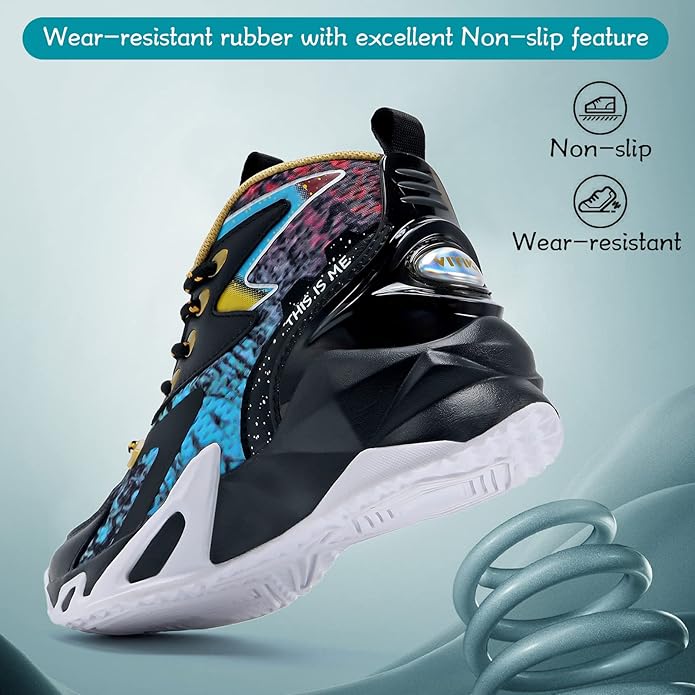 VITUOFLY Kids Basketball Shoes Boys Air Cushion Sneakers Girls Mid Top School Hoops Shoes Non-Slip Outdoor Sports Running Gym Comfortable Durable Little Kid/Big Kid