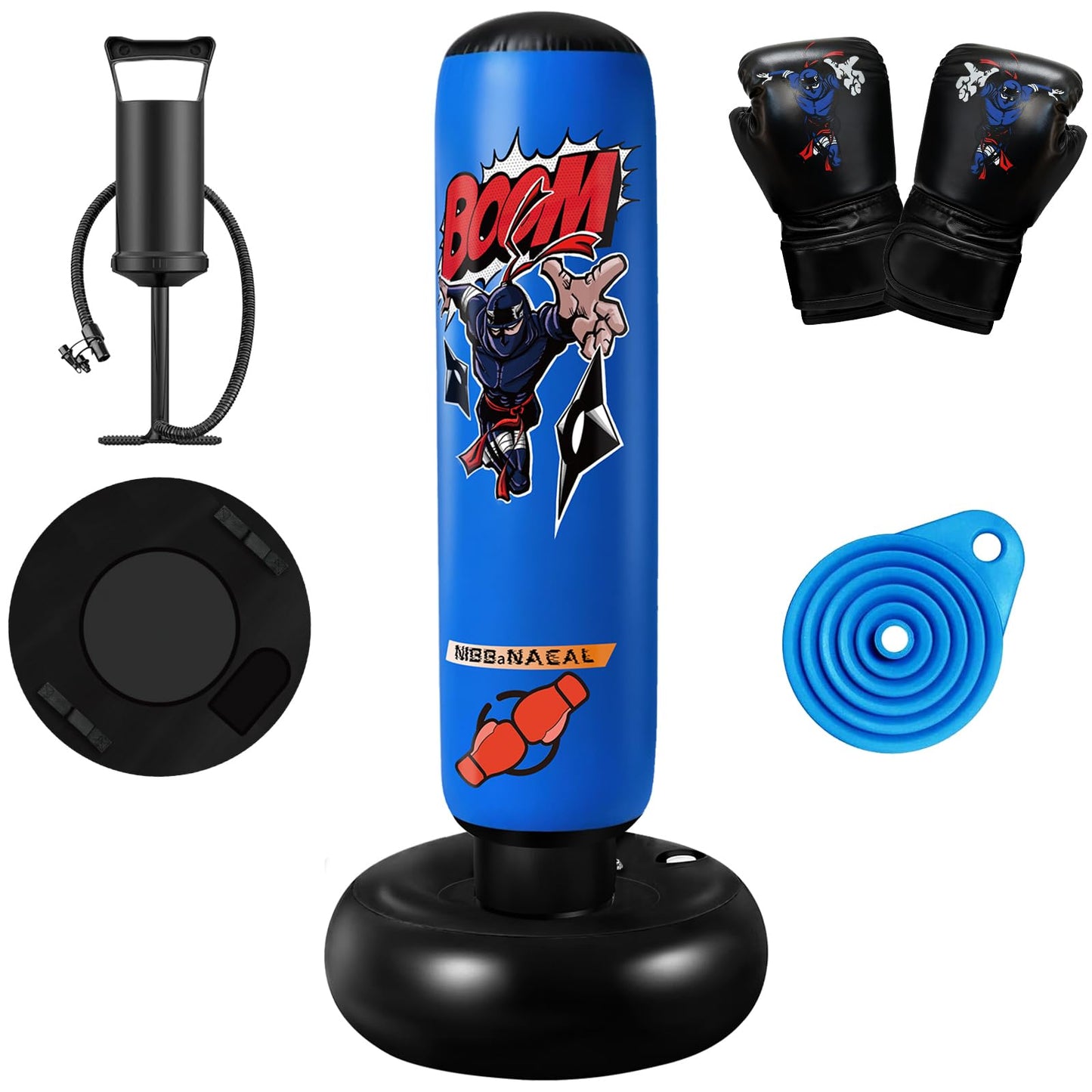 NIBBaNACAL Punching Bag for Kids 8-12, 63" Ninja Inflatable Boxing Bag with Gloves, Kids Punching Bag Gifts for Boys & Girls, 5-in-1 Boxing Set for Practicing Karate & Taekwondo