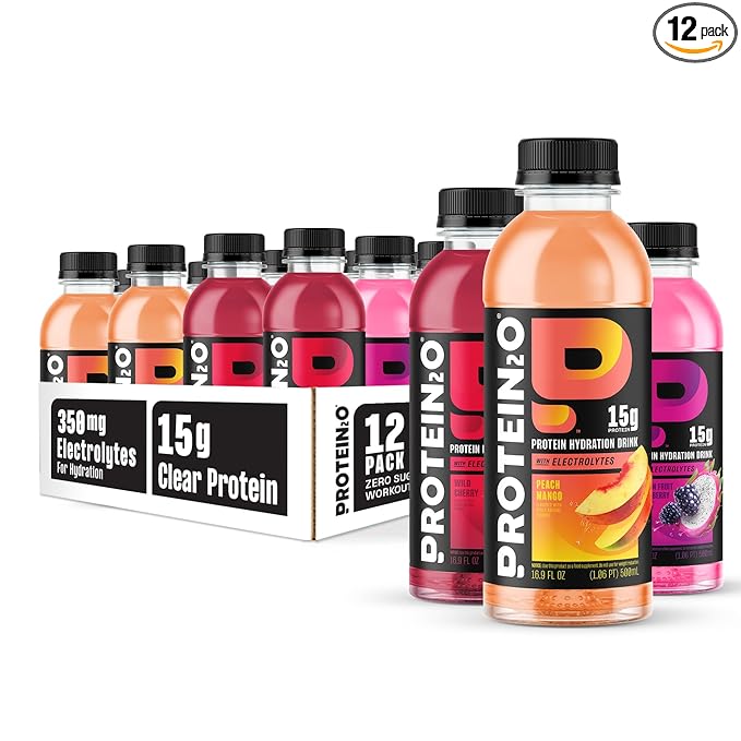 Protein2o Hydration Drink - 2-in-1 Liquid Clear Whey Protein Isolate and Electrolyte Drink - 15g Protein, Vitamins B5, B6 - Post-Workout Recovery - 16.9 Fl Oz - 12 Count Flavor Fusion Variety Pack