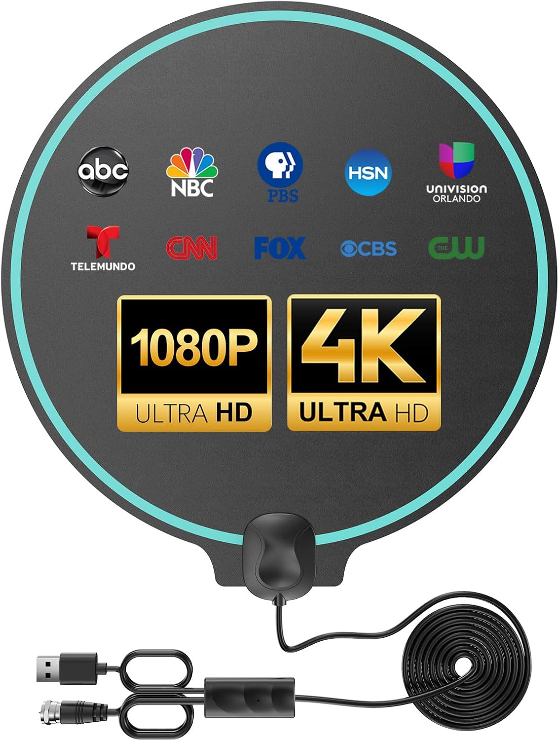 RTKJEQQ 360 4K 16.8ft TV Antenna for Smart TV Indoor, Digital Antenna with Signal Reception for Local Channels HD