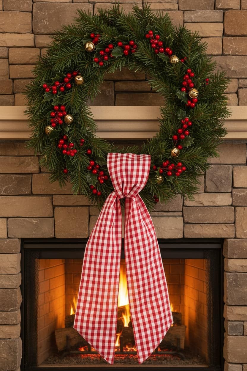 Red White Checkered Plaid Bow Ribbon Wreath Sash by [Brand Name] - Perfect for Christmas, Valentine's Day & Patriotic Decor (5.12" x 54.33")