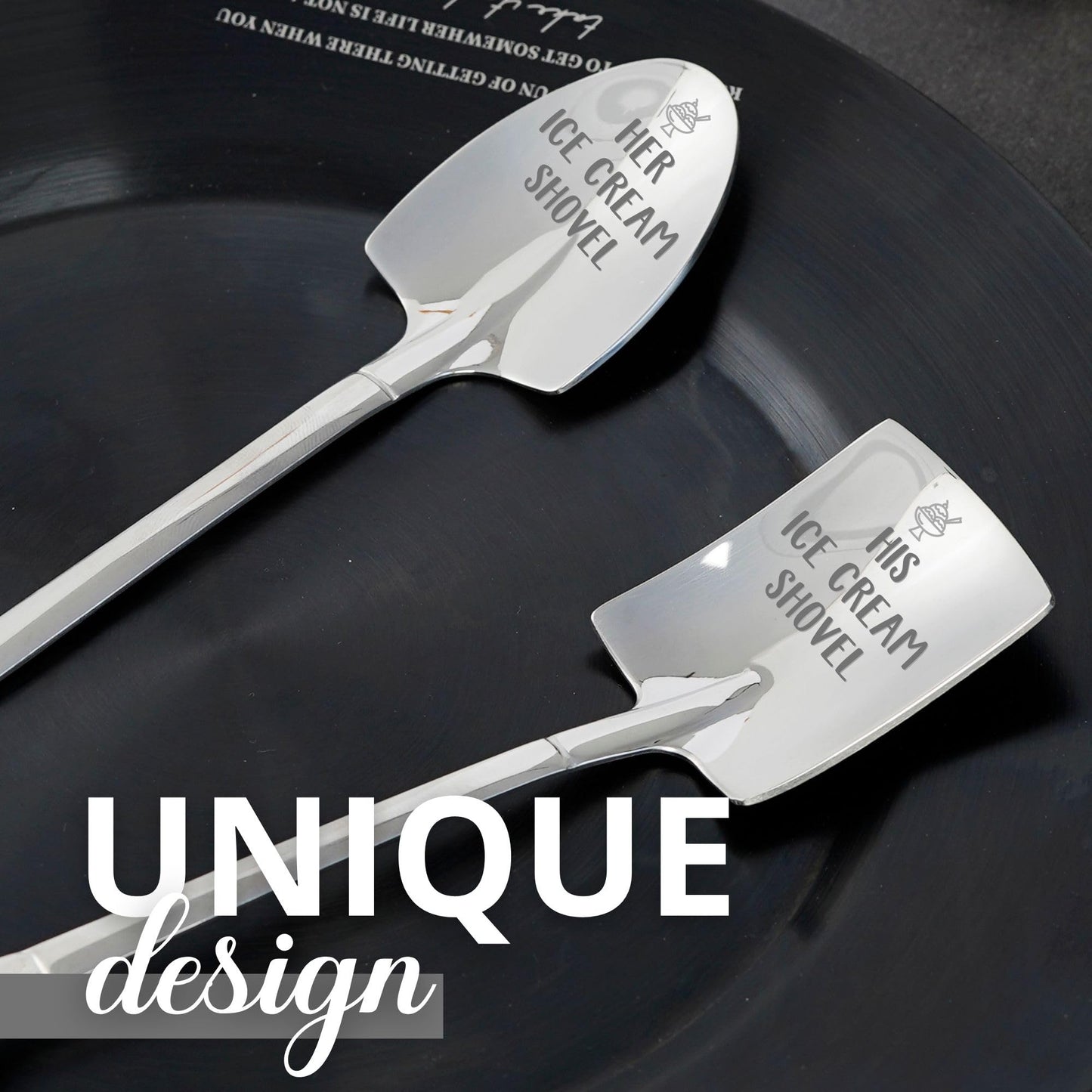 INNObeta Ice Cream Spoons, 2 Pcs Engraved Ice Cream Shovels, His and Her Gifts