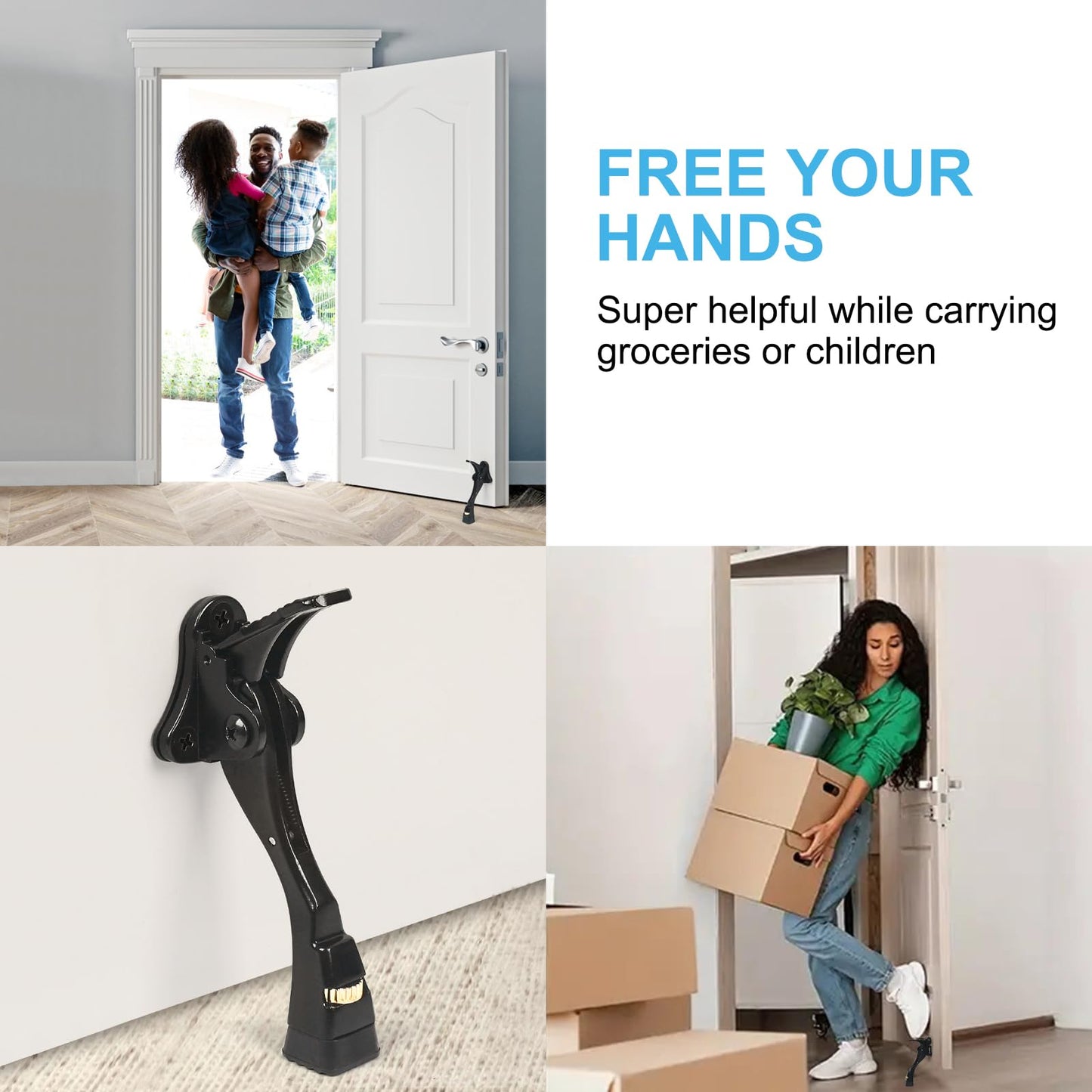 Black Kick Down Door Stoppers for Bottom of Door, Heavy Duty Kickdown Door Stop, Adjustable Door Stoppers, One Touch Kick Down Stopper (4 Inch x 1 Pack)