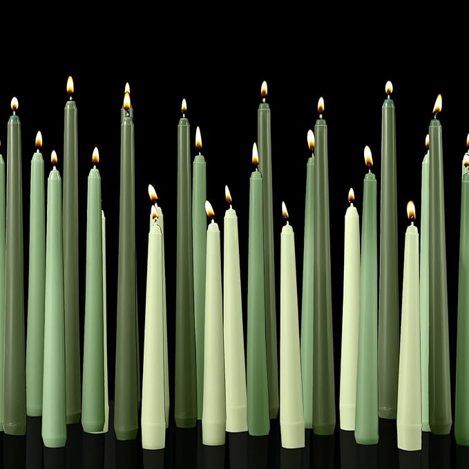 MTLEE Taper Candles 8/10/12 Multi Height Unscented Taper Candles 8 Burn Hours Taper Candles for Dinner Decorative Candles Home Decoration Wedding Party Candlesticks (Gradient Green,36)