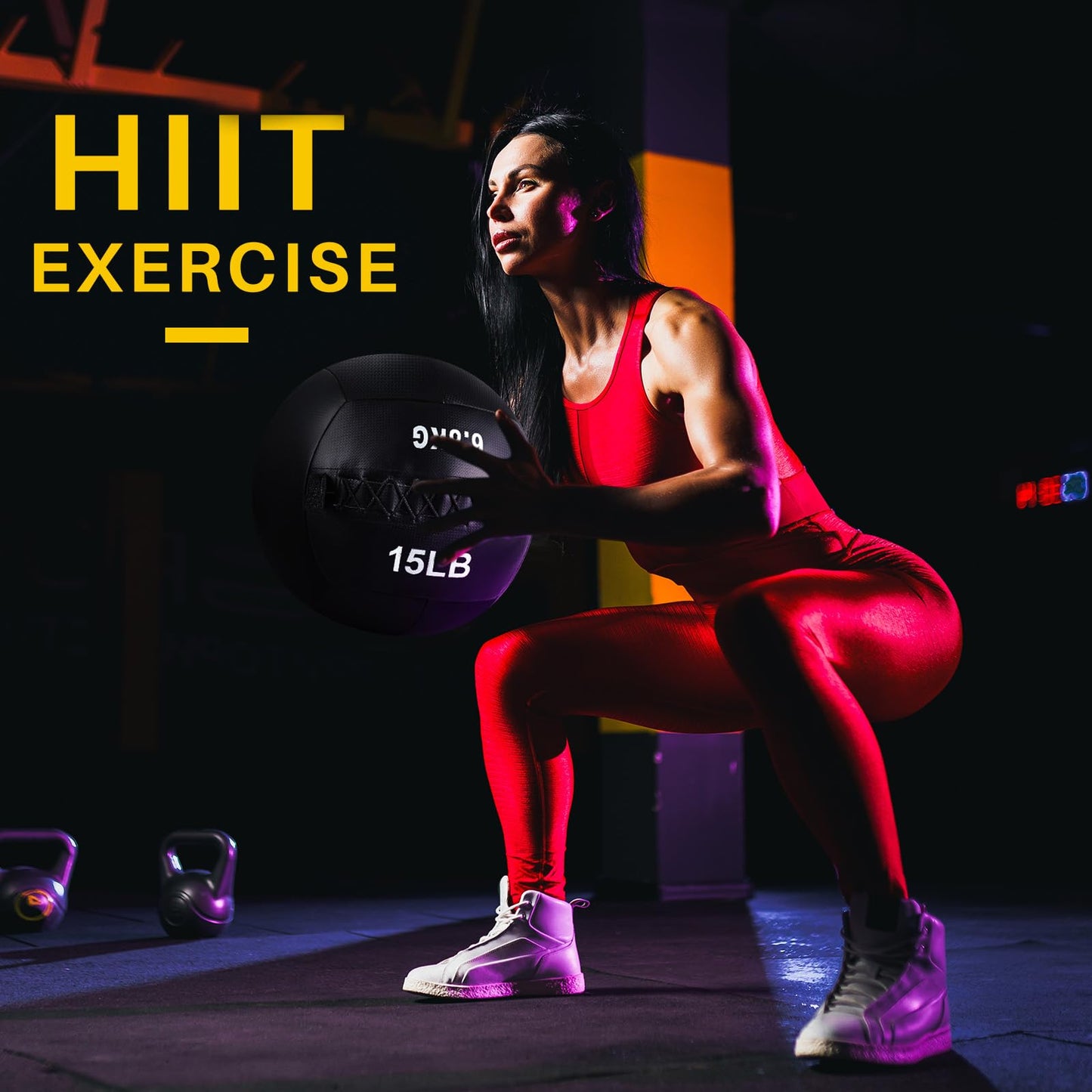 Lunmon 1 Pcs Soft Wall Medicine Ball for Exercise Fitness Slam Weighted Med Ball with Non Slip Grip for Slamming Workout Strength Conditioning Core Training Lunge and Partner Toss (15 Lbs)