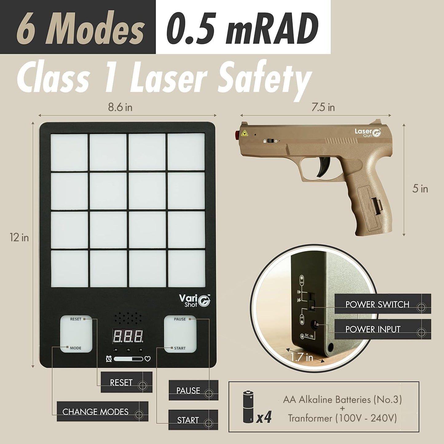 GoShot Laser Training System for Home Practice, Interactive Training Target with Laser Hit Detection & Timed Modes for Engaging Practice, Includes 2 Pistols, Class I Output <0.396mW