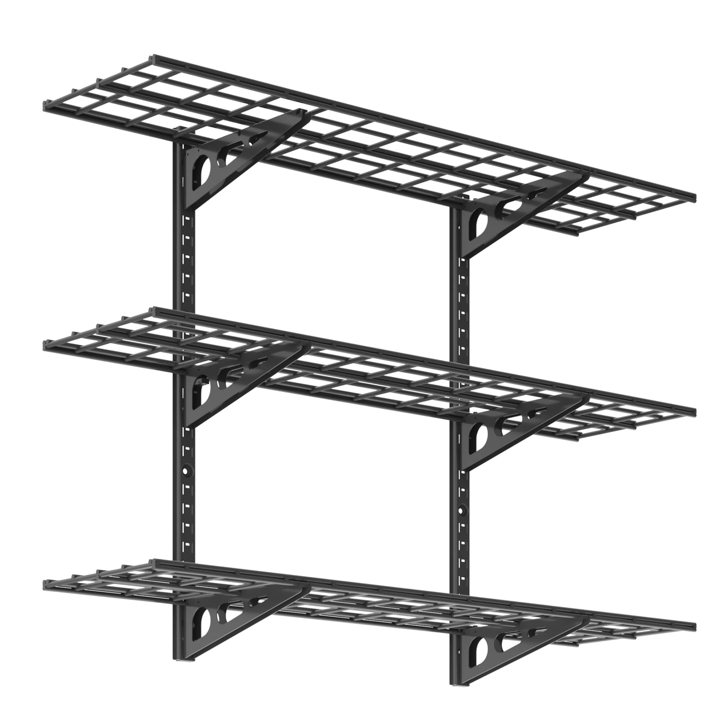 FLEXIMOUNTS 3-Tier 1x4ft Garage Storage Wall Shelving, 12x48inch per Shelf Height Adjustable Floating Shelves, Heavy Duty Wall Mounted Shelve, 600lbs Weight Capacity, Black, Classic Series