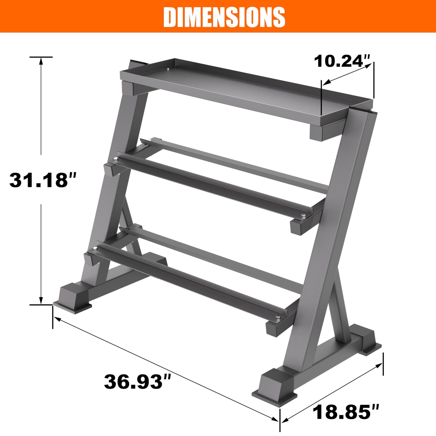 CHICAURA Heavy Duty 3 Tier Dumbbell Rack Stand, 1200LBS Weight Rack for Home Gym, Dumbbell and Kettlebell Storage with Adjustable Width, Stand Only