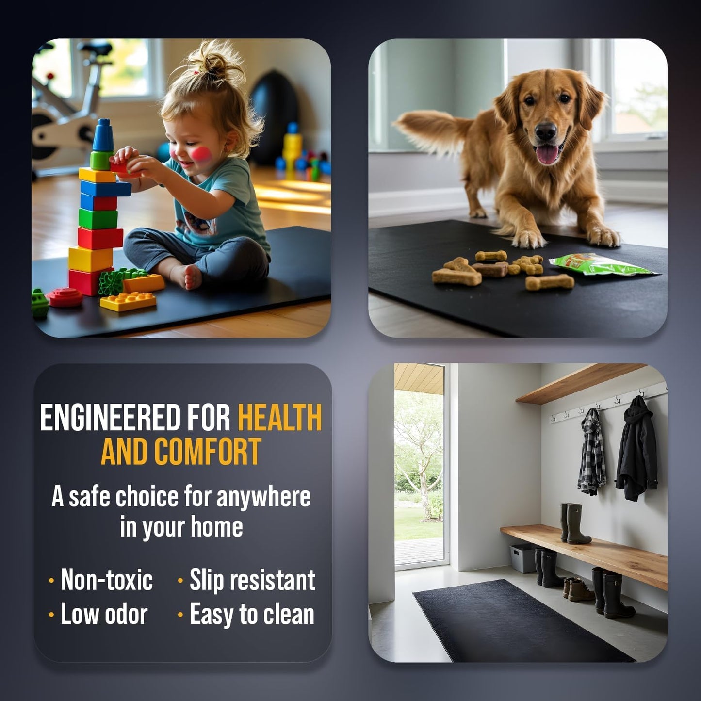 Rubber King Multi-Purpose Exercise Mat - 4' x 6' x 7mm - 100% Recycled Thick Rubber Mat for Home Gym Flooring, Non-Slip, Low-Odor Durable Workout Mat for Indoor/Outdoor, Shoe-Friendly - Blue/Grey