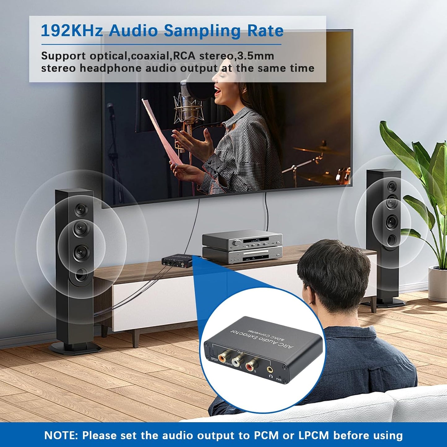 Hdiwousp 192Khz 3.5mm HDMI ARC to Optical Audio Adapter DAC Digital to Analog Audio Converter, HDMI ARC Input