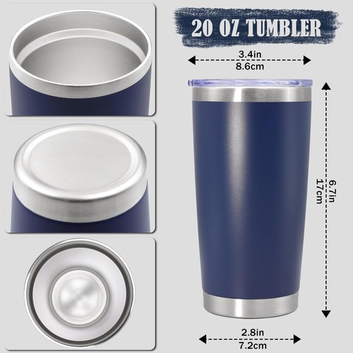 AEPDTD 20 oz Tumbler Coffee Travel Tumblers Bulk with Lid Stainless Steel Double Wall Vacuum Insulated Mug Powder Coated Cups fit Car Cupholder for Hot and Cold - Navy, 12Pack