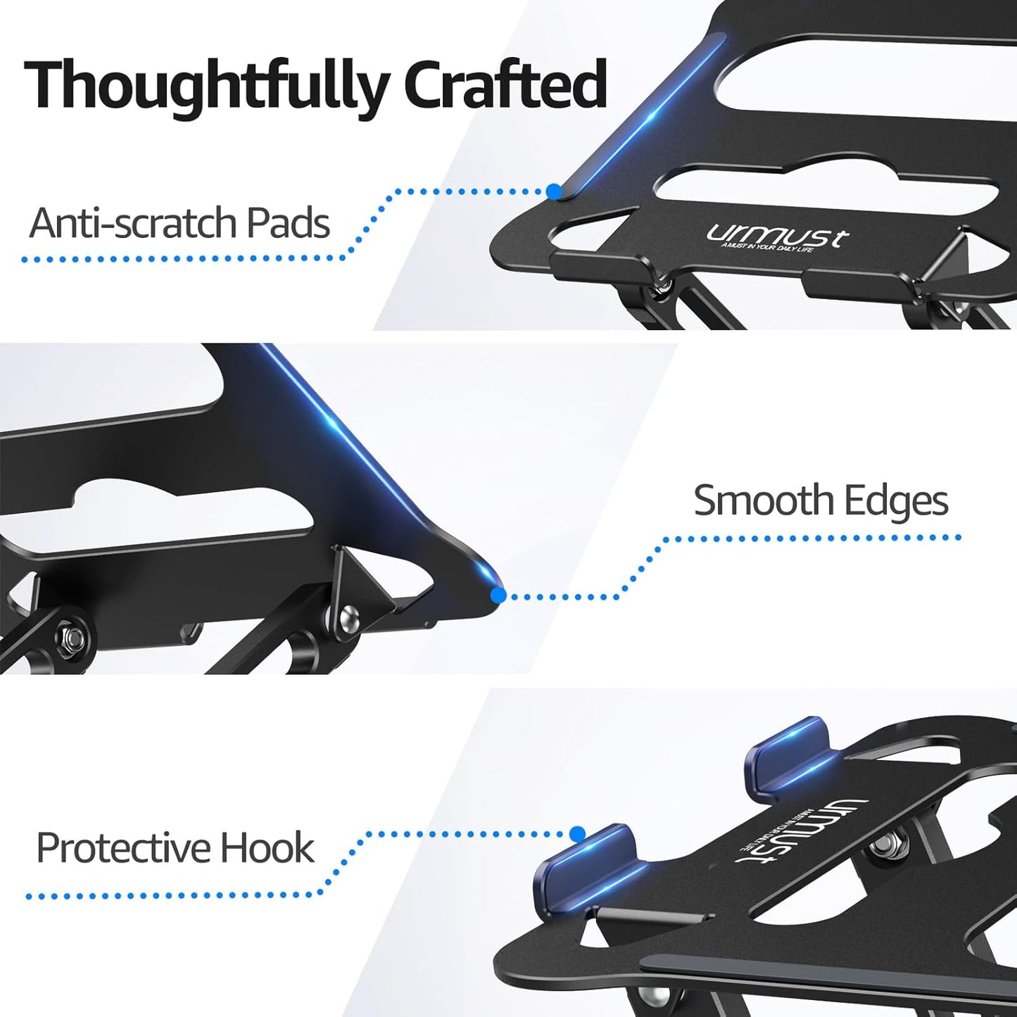 Urmust 10-15.6"(Black) Laptop Notebook Stand Holder Adjustable Laptop Stand Portable Computer Riser Compatible