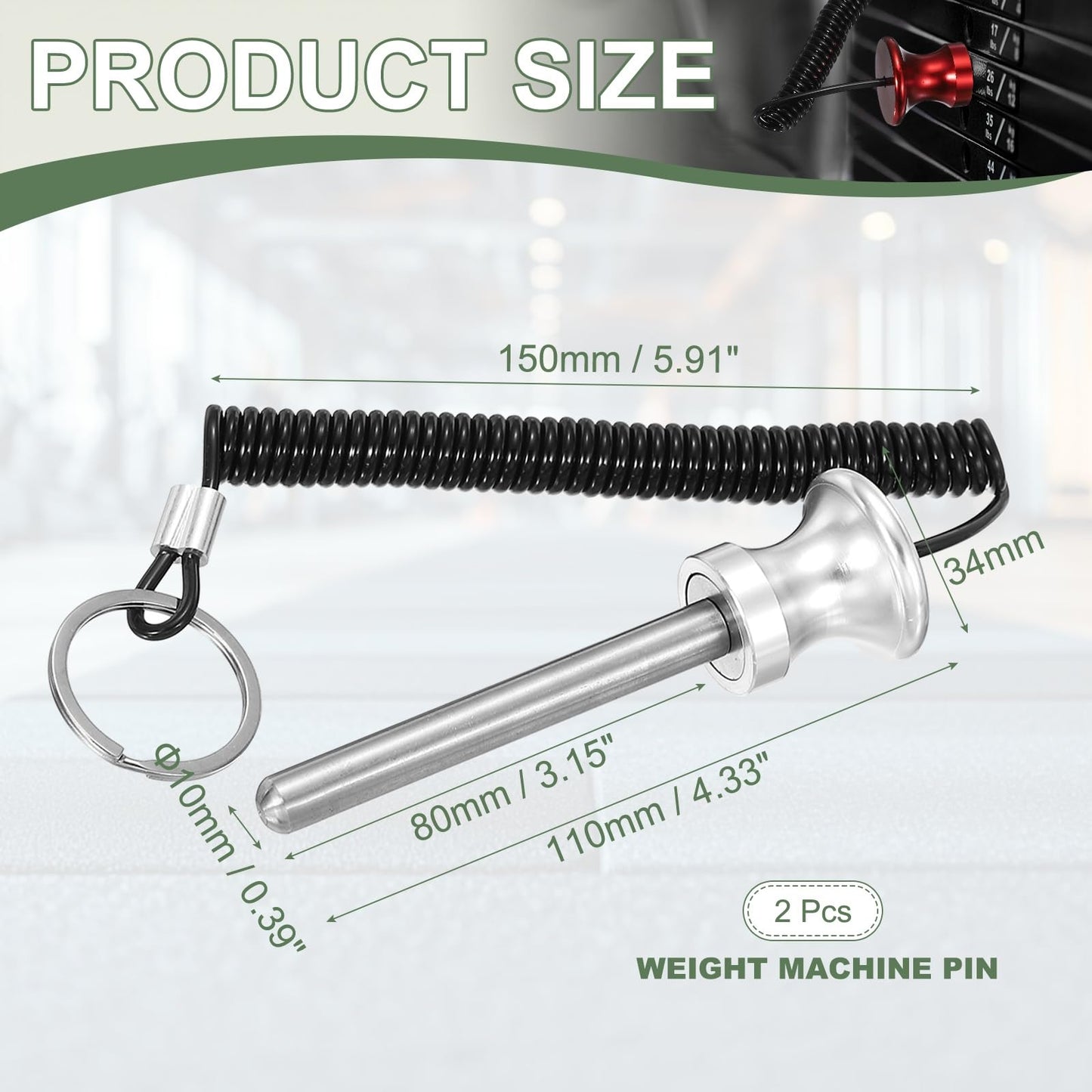 YELARXI Weight Stack Pin, Weight Gym Pin Strength Training Equipment Replacement with Pull Rope, 0.4 x 3.1 Inch Fit for Commercial Home Gym Club Machine Accessories (2 Pack, Silver)