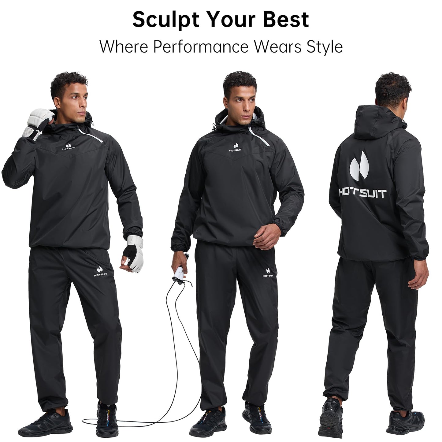 HOTSUIT Sauna Suit for Men Sweat Sauna Jacket Pant Gym Workout Sweat Suits, Black, XXL