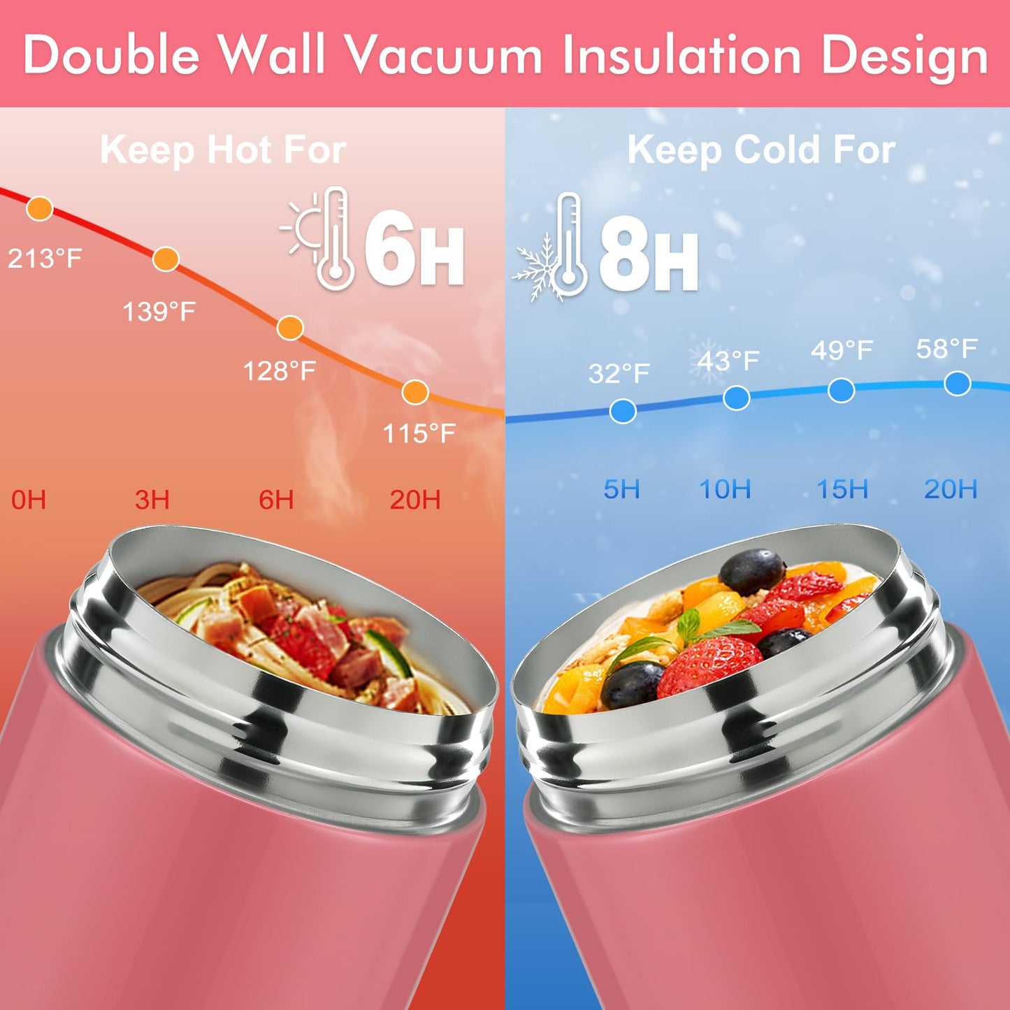wiwens 12oz 2 Pack Insulated Food Jar Set for Kids Soup Thermo Hot Food Lunch Container Wide Mouth Leak Proof Stainless Steel Vacuum Bento Box for School Office Travel Outdoors
