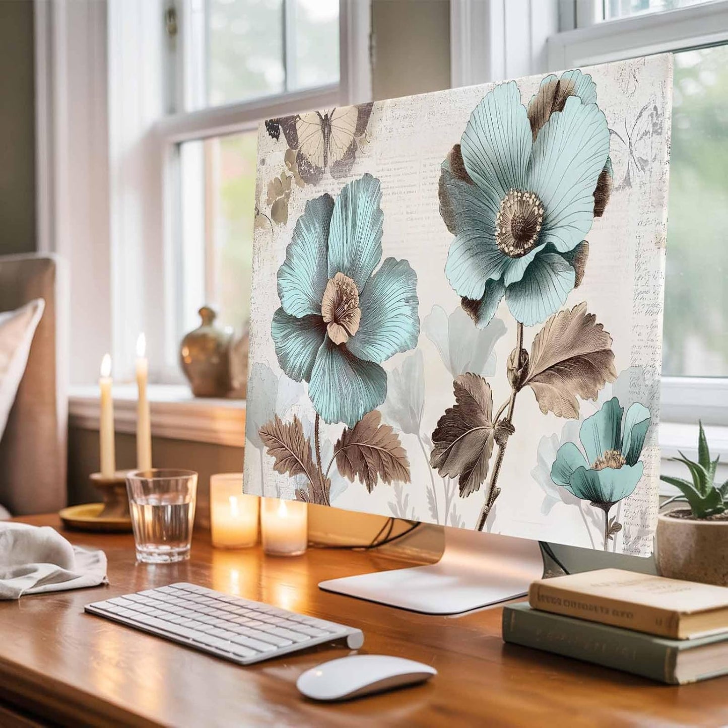 Singingin 85 Inch, Victorian Style Broccoli Butterfly TV Dust Cover Blue Flowers Plant Computer Monitor Cover Dustproof