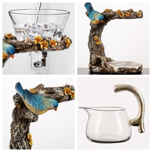 Fire Kirin Glass Teapot Set Animal Bird Design Semi-automatic Drip Rotating Bowl with Infuser Lazy Kungfu Tea Pot Set (teapot)