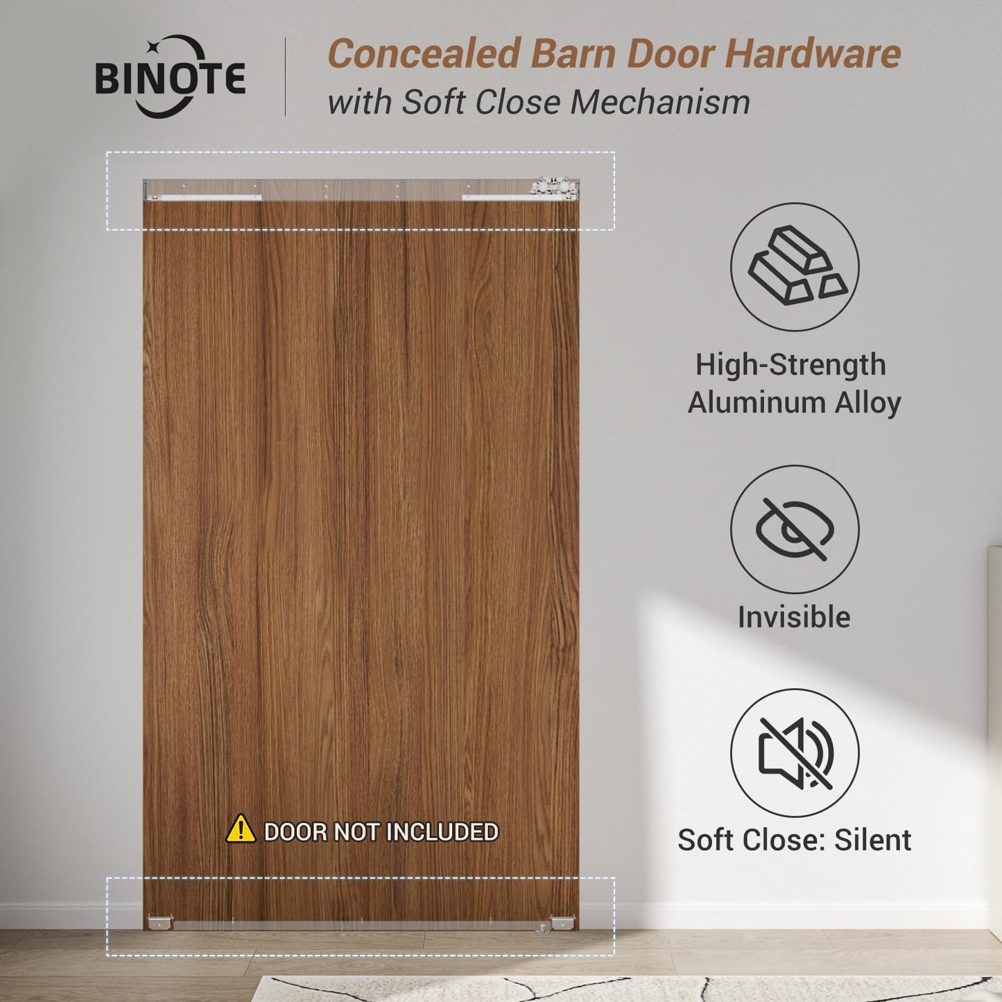 BINOTE 32” Concealed Sliding Barn Door Hardware with Soft Close Mechanism, Trackless Sliding Door Kit, Aluminum Hidden Track for Interior (Door is Not Included)