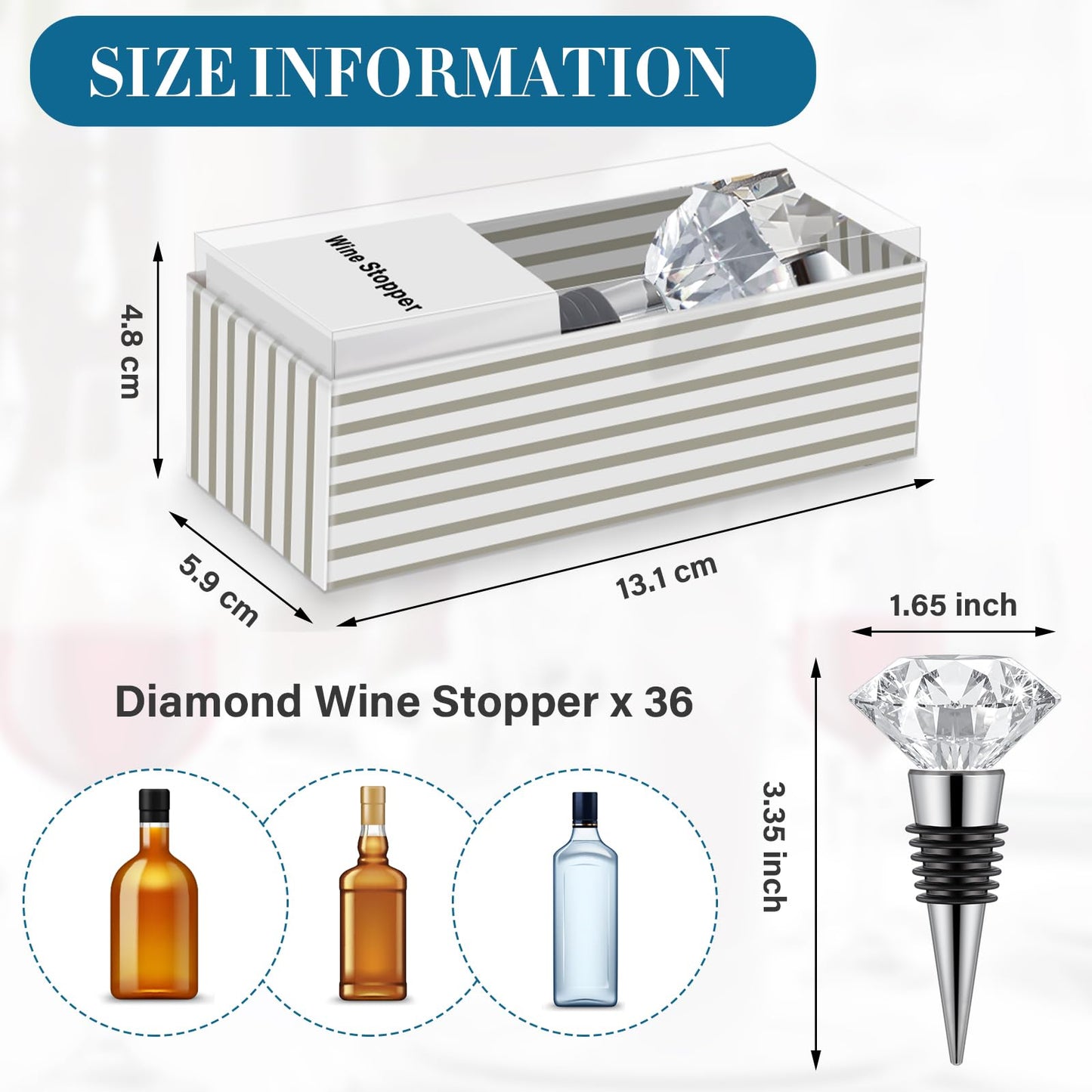36 Pieces Crystal Wine Bottle Stopper Wine Stoppers Reusable Diamond Plug Beverage Corks Decorative Stopper Kits with Individual Present Box for Parties Wedding