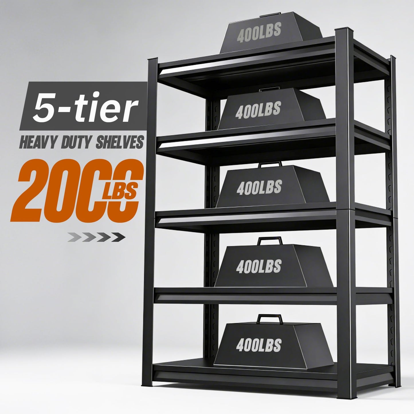 TXTDPL 2000lbs Heavy Duty Garage Shelving, 5-Tier Adjustable Storage Shelves, 72" H x59 W x 19.6" D, Utility Metal shelvingfor Warehouse, Basement, Garage