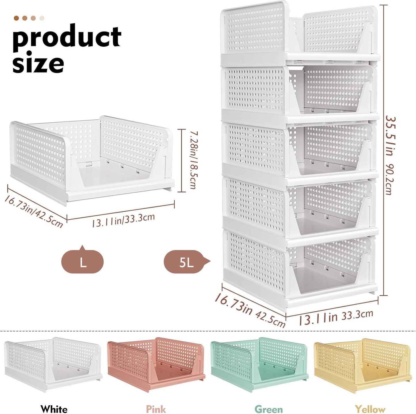 SNSLXH Stackable Closet Organizer Box - Multifunctional & Foldable Storage Basket for Bathroom, Kitchen, Laundry | Green, 5 Pack