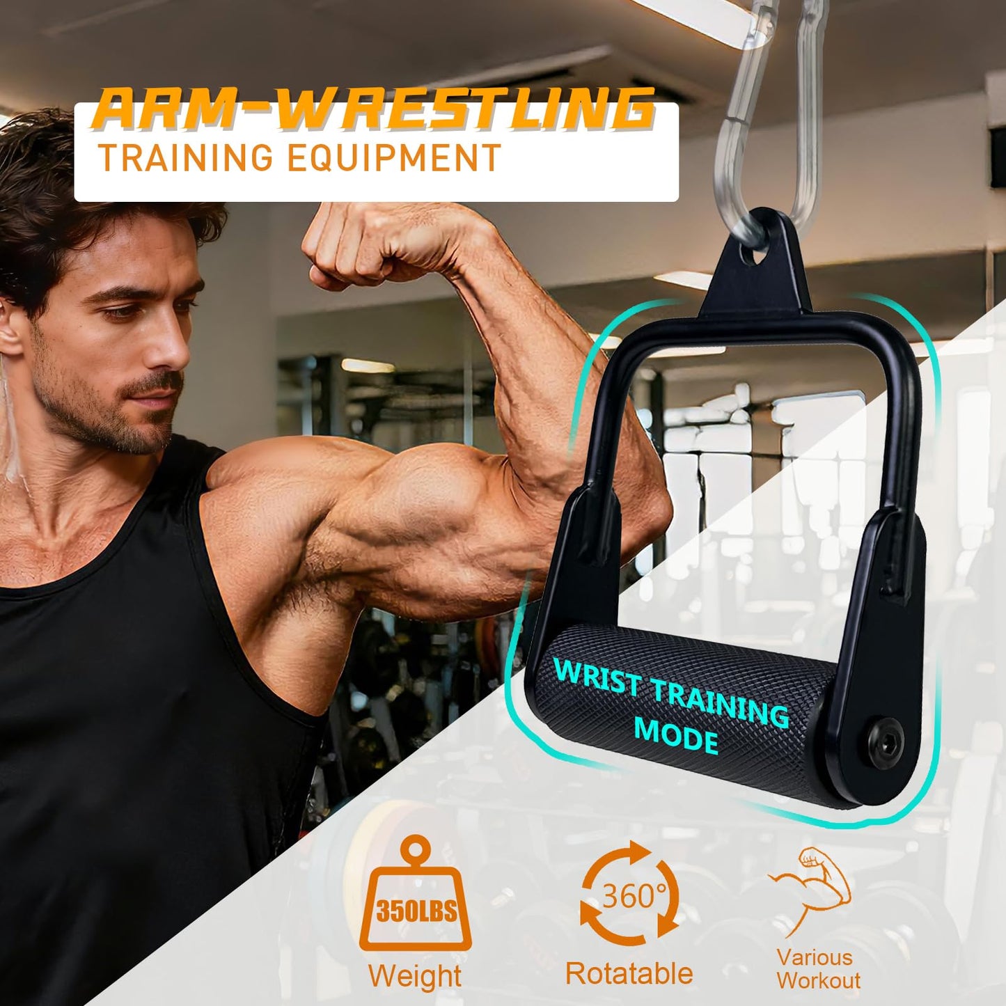 Arm Wrestling Handles, Thick Armwresting Training Equipment Lat Pulldown Attachments D Handle, V Bar Cable Machine Attachments, Gym Handles for Forearm, Wrist Strength Training (Two Small Grip)