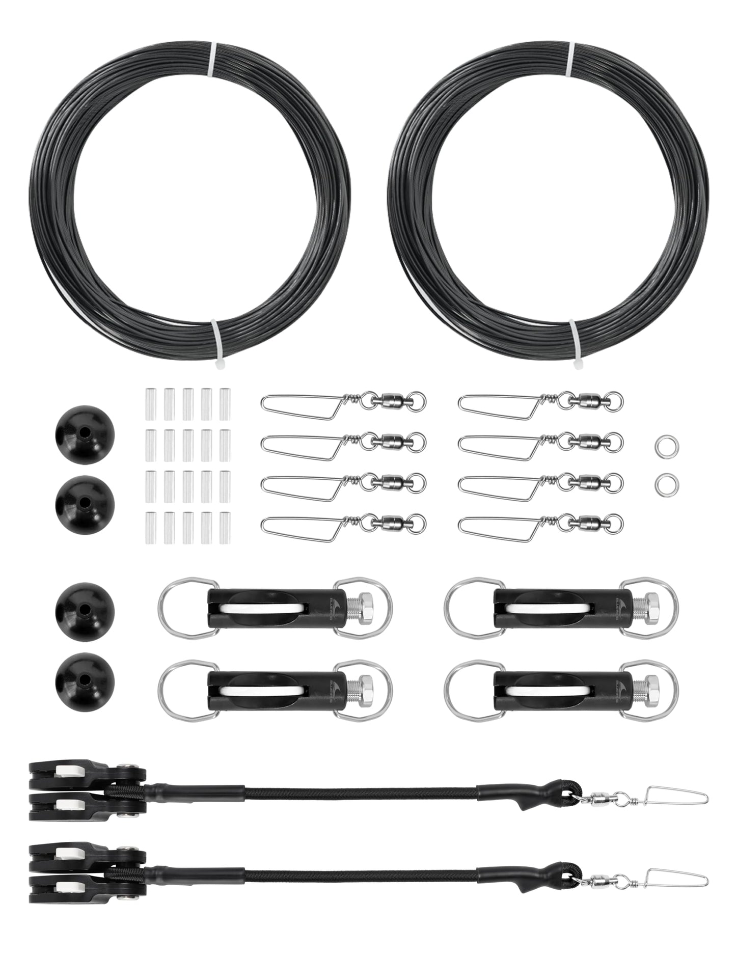 BLUEWING Upgraded Double Outrigger Rigging Kit All-in-One with 400lb Mono Line, Release Clips, Pulley, Snap Swivels, Crimps, Ball Stops and Rings for Outrigger Setup, Model E