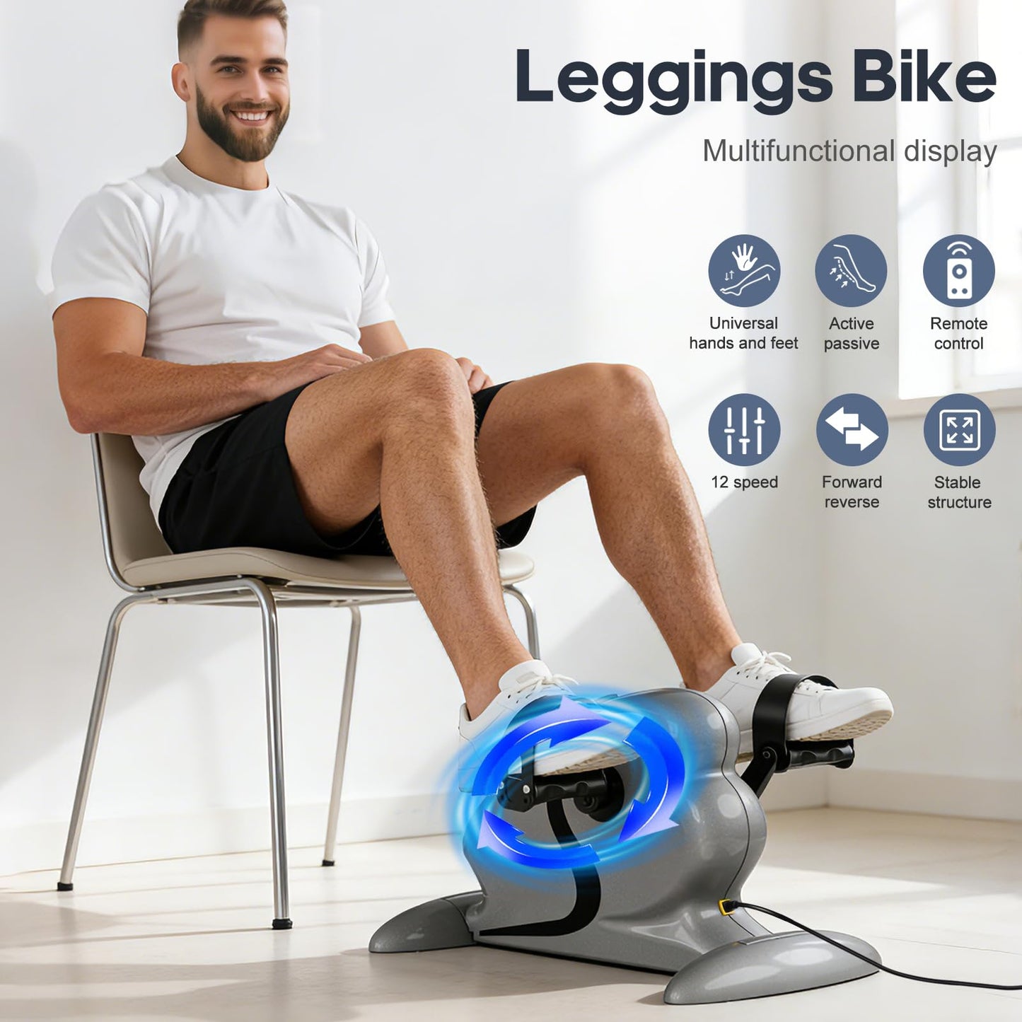 Electric Pedal Exerciser for Seniors with Remote Control, Motorized Leg Exercise Machine with 10 Speed Levels, Quiet Pedal Exerciser with LCD Display for Home & Office (Gray)