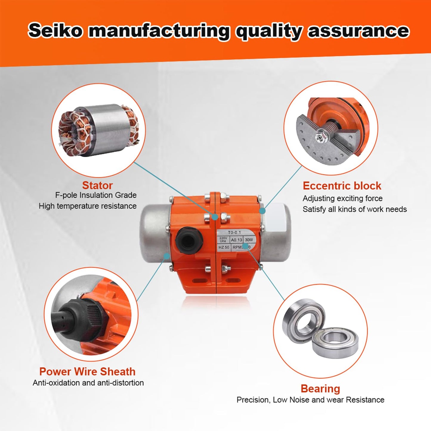 ATO 30W Concrete Vibration Motor with Speed Controller, Adjustable Exciting Force DC Electric Vibration Motor Low Noise Concrete Vibrating Motor 3600rpm 1 Phase 110V