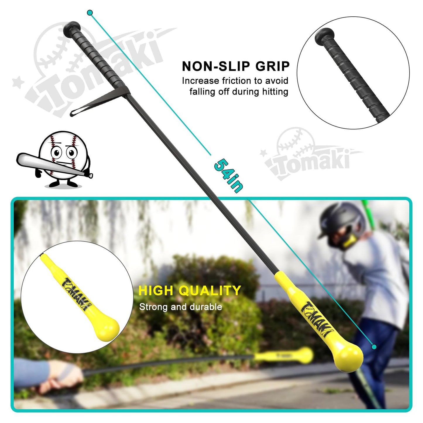 Tomaki Hitting Stick Batting Swing Trainer, Batting Practice Equipment for Baseball and Softball, Ideal One-on-One Coaching Tool for Baseball 54'' (Baseball Swing Trainer)