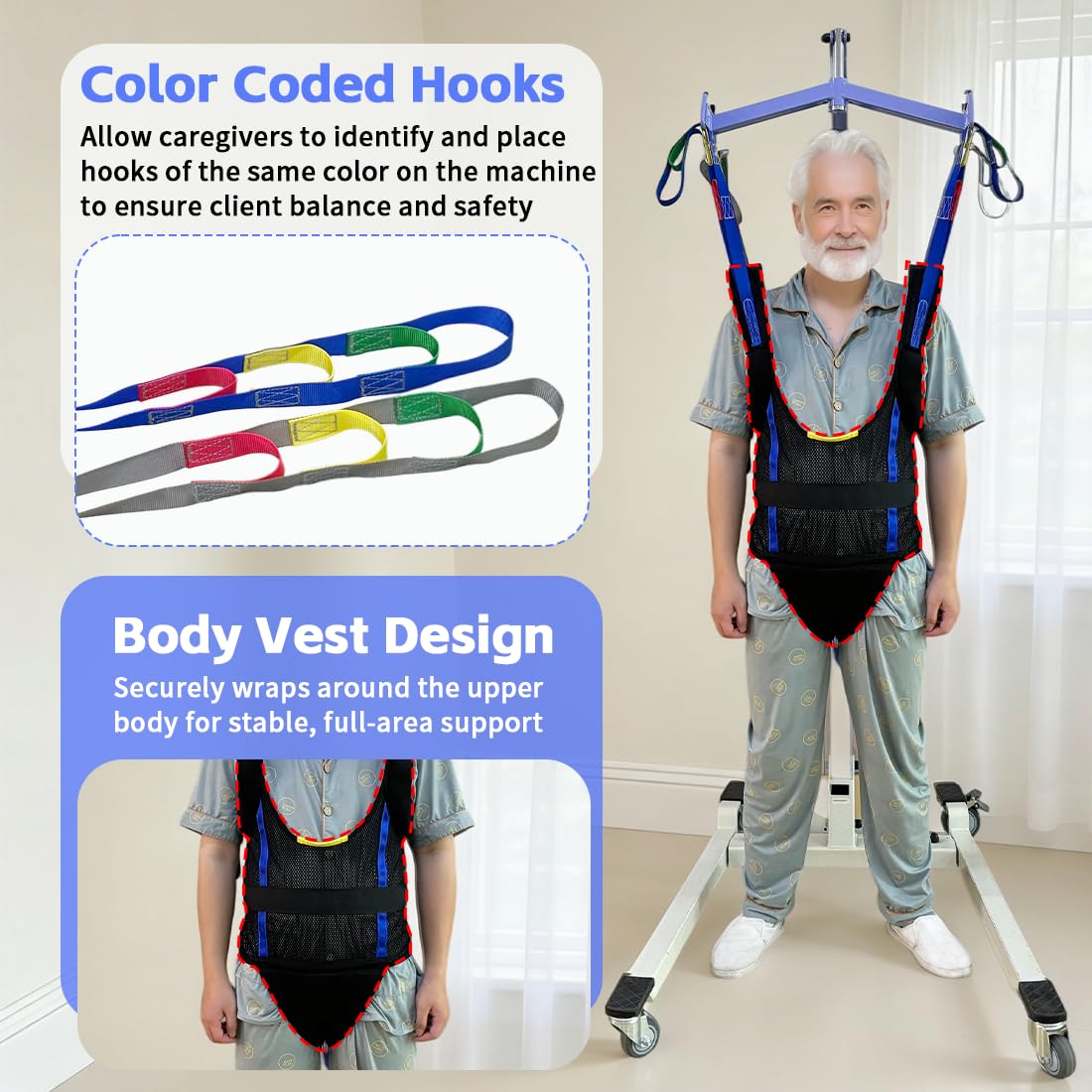 EHUCONELDEX Patient Walking Sling for Ambulation Training,Comfort Padded Lift Walking Sling Standing Aids Suitable for Portable Support -SWL 550 Lbs (Black, Medium)